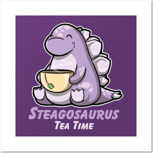 Cute Little Steagosaurus Sitting down Drinking A Cup Of Tea Posters and Art